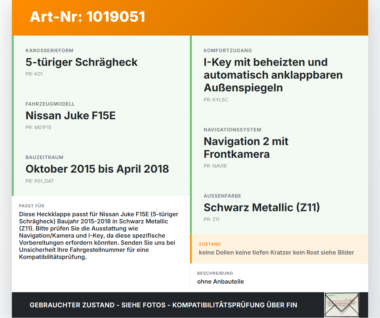 Nissan Juke F15 15-18 Heckklappe Kofferraumdeckel Z11 Nissan Juke F15 15-18 01.01.2017 K0100BV8AB gebraucht Vorschau 3