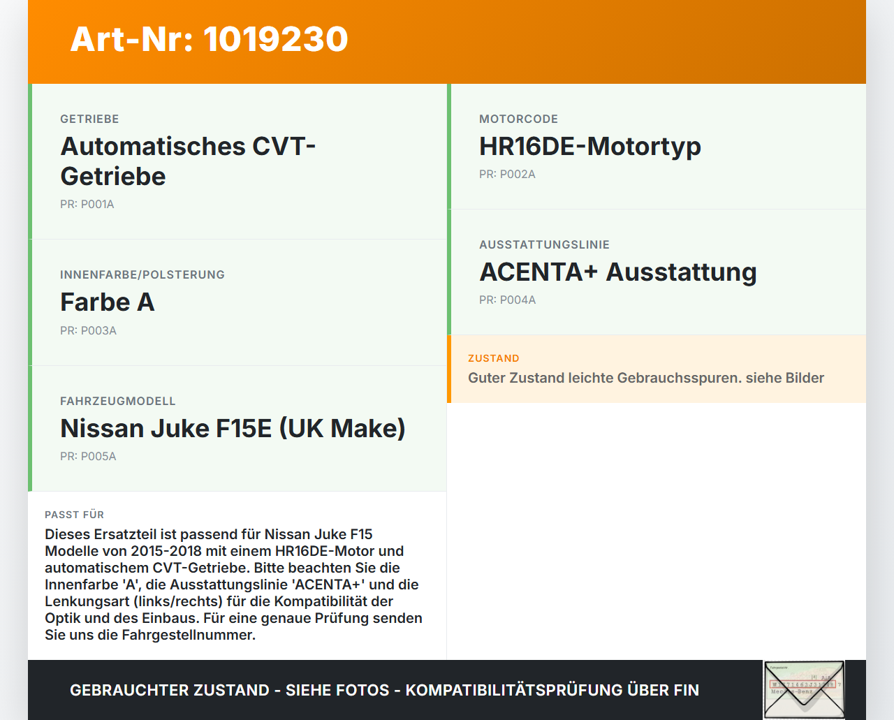 Nissan Juke F15 15-18 1,6i 86KW Autom Schaltkulisse Schalthebel Nissan Juke F15 15-18 01.01.2017 349011KA2A gebraucht Vorschau 3