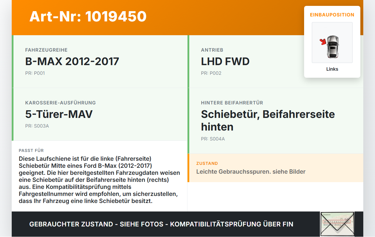 Ford B-Max 12-17 Laufschiene Führungsschiene für Schiebetür Links Mitte Ford B-Max 12-17 21.03.2013 AV11-R260A26-AF... Vorschau 3