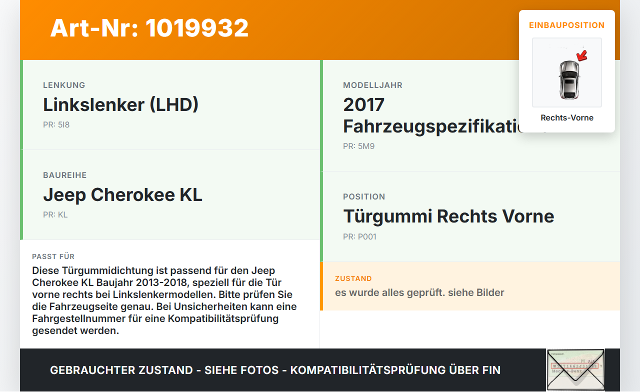 Jeep Cherokee KL 13-18 Dichtung für Rahmen Tür Rechts Vorne Jeep Cherokee KL 13-18 01.01.2017 gebraucht Vorschau 3