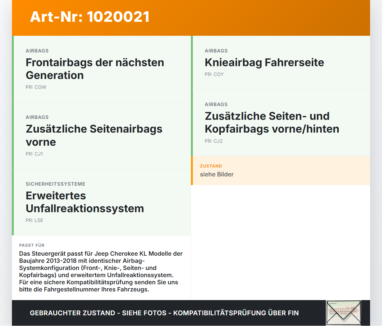 Jeep Cherokee KL 13-18 Airbag Steuergerät Airbagsteuergerät Jeep Cherokee KL 13-18 01.01.2017 P68269745AB... Vorschau 3