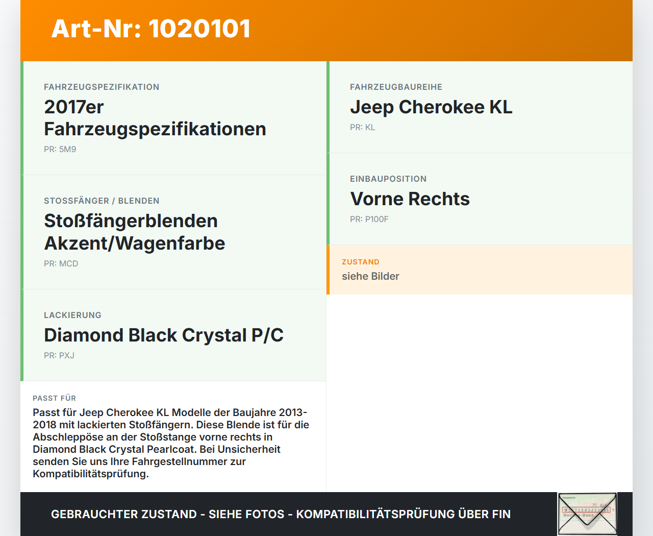 Jeep Cherokee KL 13-18 Blende Aussen Abdeckung für Abschleppöse Stoßstange Jeep Cherokee KL 13-18 01.01.2017... Vorschau 3
