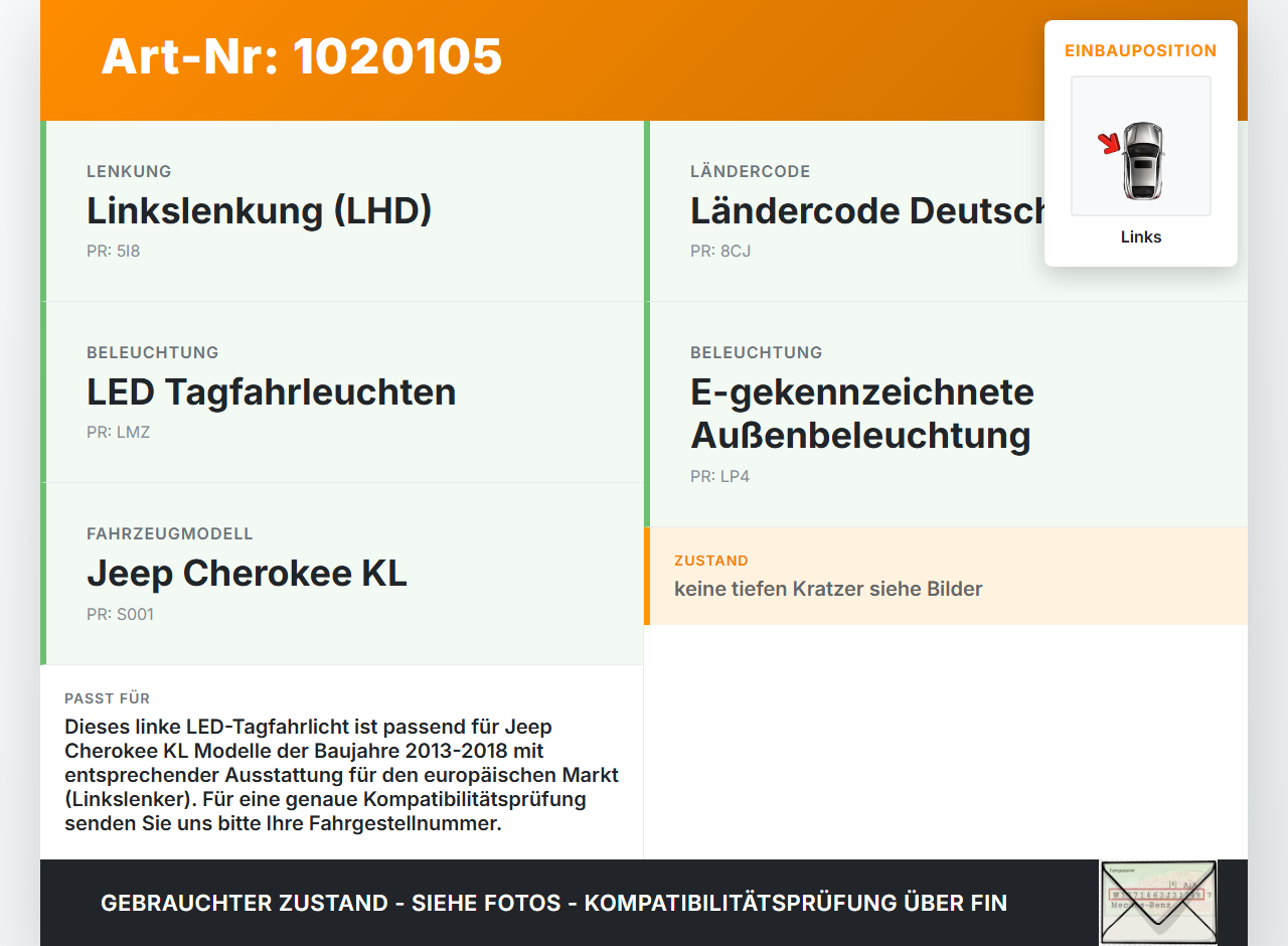 Jeep Cherokee KL 13-18 Tagfahrlicht Tagfahrleuchte Links Jeep Cherokee KL 13-18 01.01.2017 68157105AS... Vorschau 3