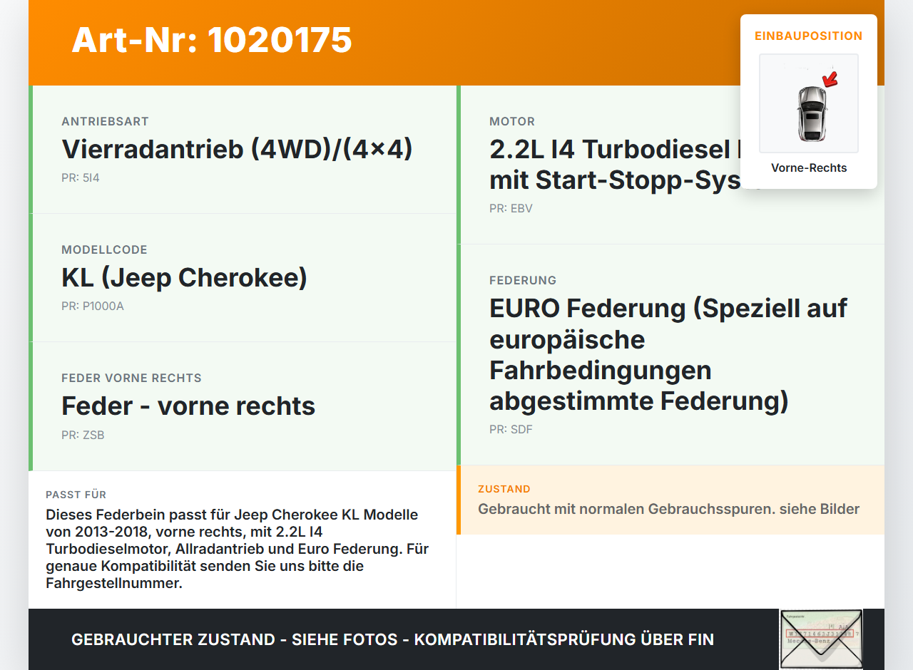 Jeep Cherokee KL 13-18 Federbein Stossdämpfer Vorne Rechts Jeep Cherokee KL 13-18 01.01.2017 05168699AB 4365590... Vorschau 3