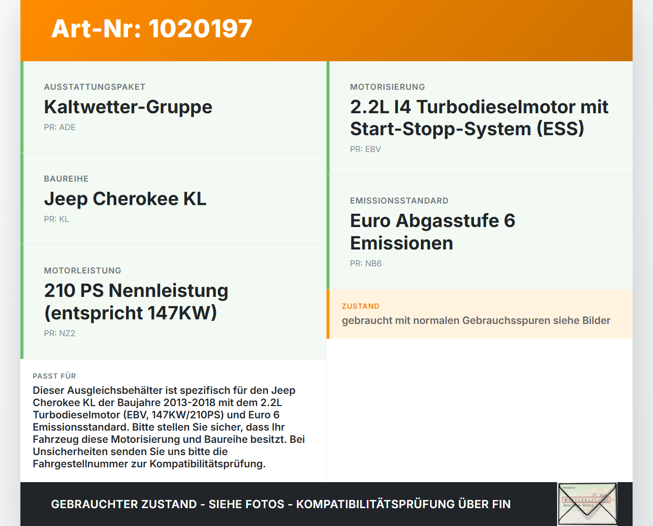 Jeep Cherokee KL 13-18 2,2d 147KW Ausgleichsbehälter für Kühlmittel Jeep Cherokee KL 13-18 01.01.2017 68210194AA... Vorschau 3