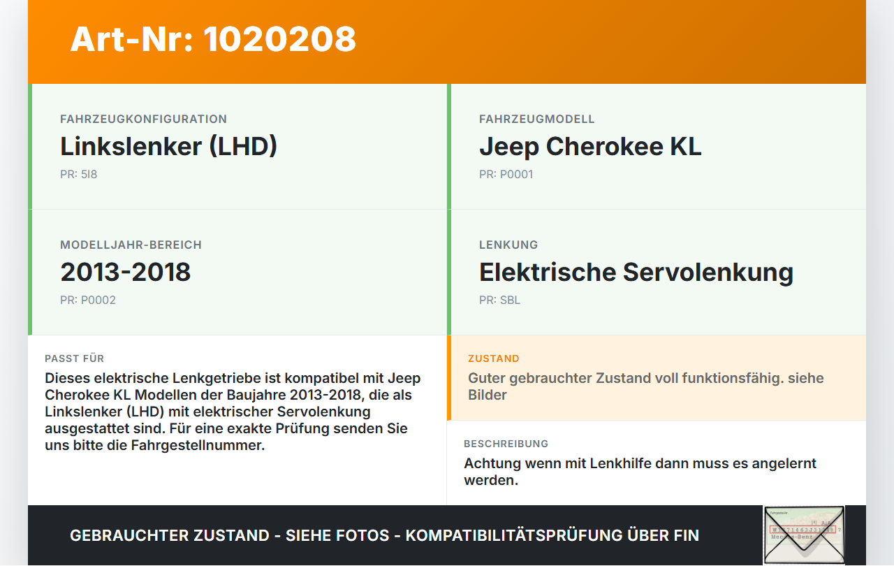 Jeep Cherokee KL 13-18 Lenkgetriebe Elektr. Servolenkung Lenkhilfe Jeep Cherokee KL 13-18 01.01.2017 P68335094AA... Vorschau 3