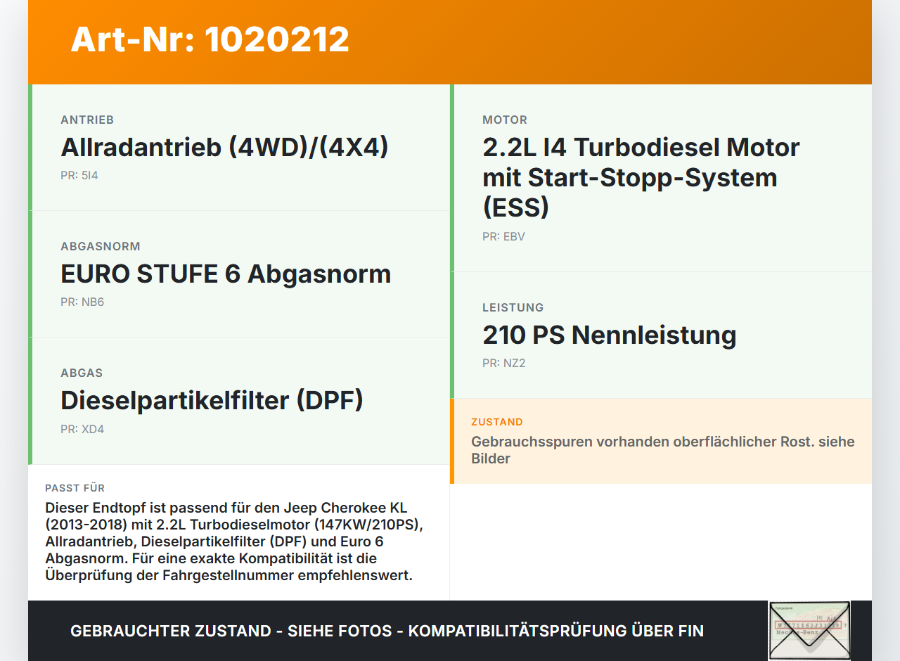 Jeep Cherokee KL 13-18 2,2d 147KW Endtopf Nachschalldämpfer Auspuff Jeep Cherokee KL 13-18 01.01.2017 gebraucht Vorschau 3