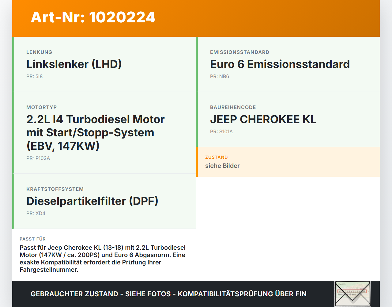 Jeep Cherokee KL 13-18 2,2d 147KW Leitung Kraftstoffleitung Kraftstoffschlauch Jeep Cherokee KL 13-18 01.01.2017... Vorschau 3