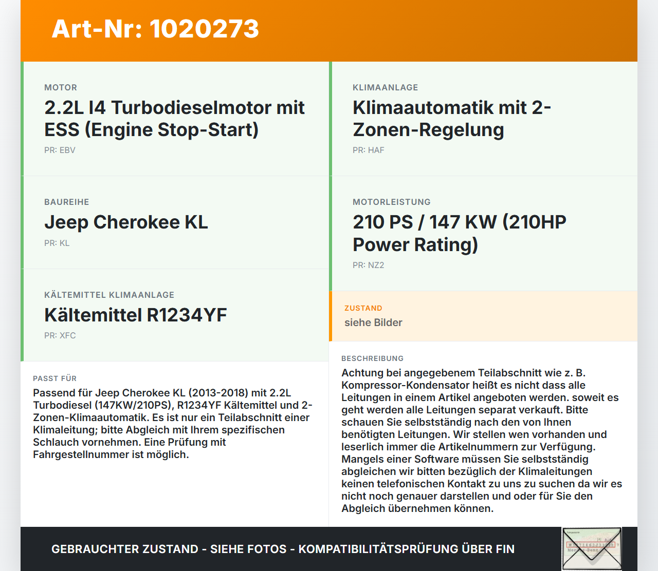 Jeep Cherokee KL 13-18 2,2d 147KW Klimaschlauch Klimaleitung Jeep Cherokee KL 13-18 01.01.2017 gebraucht Vorschau 3