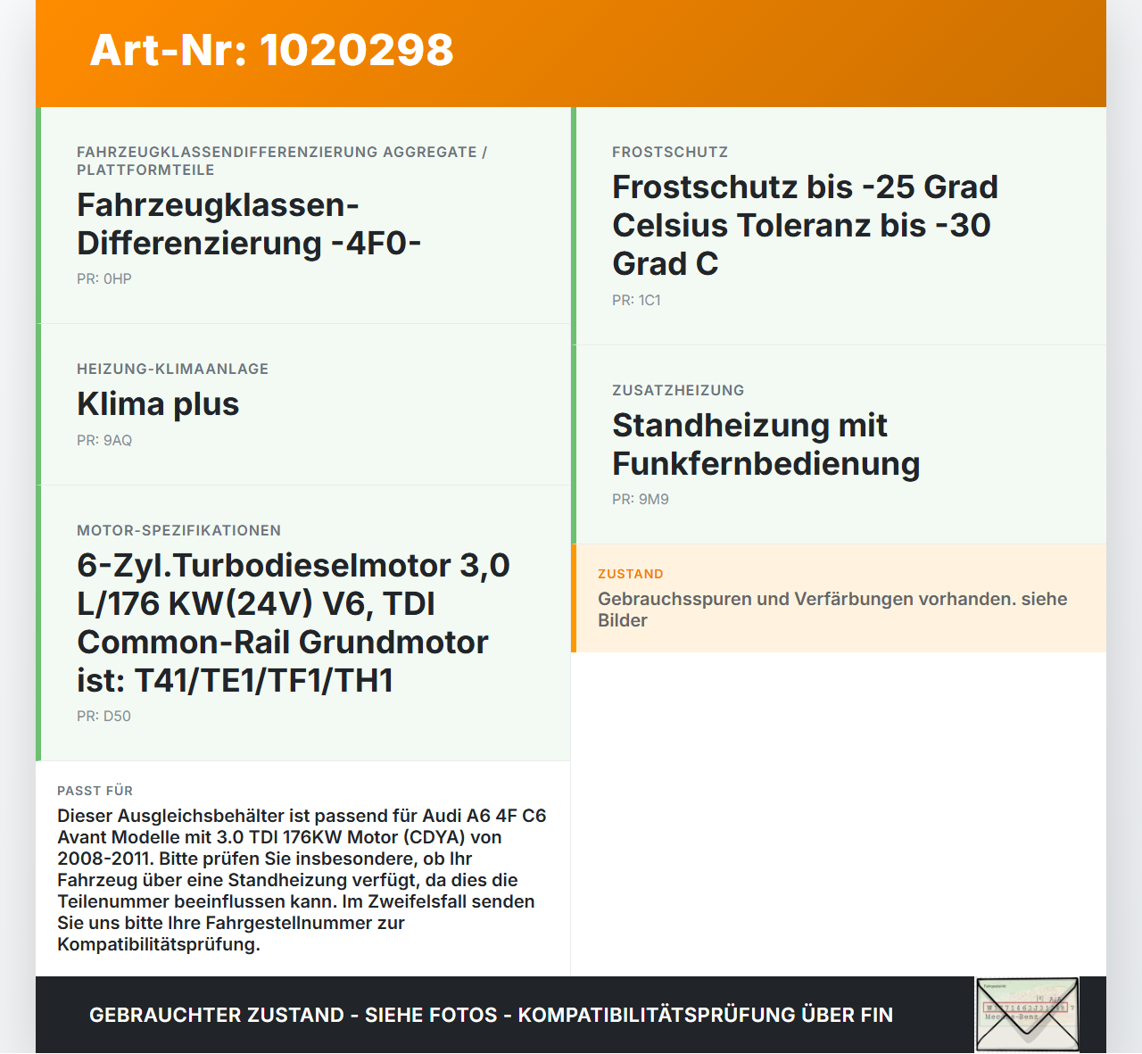 Audi A6 4F C6 08-11 TDI 3,0 176KW Ausgleichsbehälter für Kühlmittel Audi A6 4F C6 08-11 10.03.2009 4F0121403N gebraucht Vorschau 3