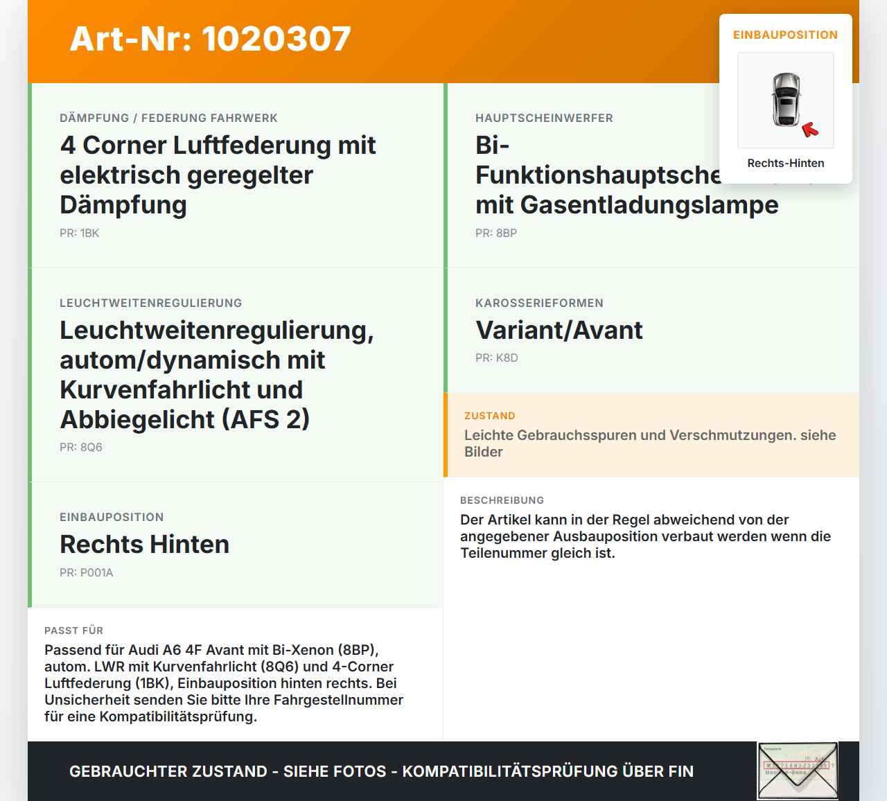 Audi A6 4F C6 08-11 Xenon LWR Sensor Neigung Rechts Hinten Audi A6 4F C6 08-11 10.03.2009 4F0616572D 4F0907503... Vorschau 3