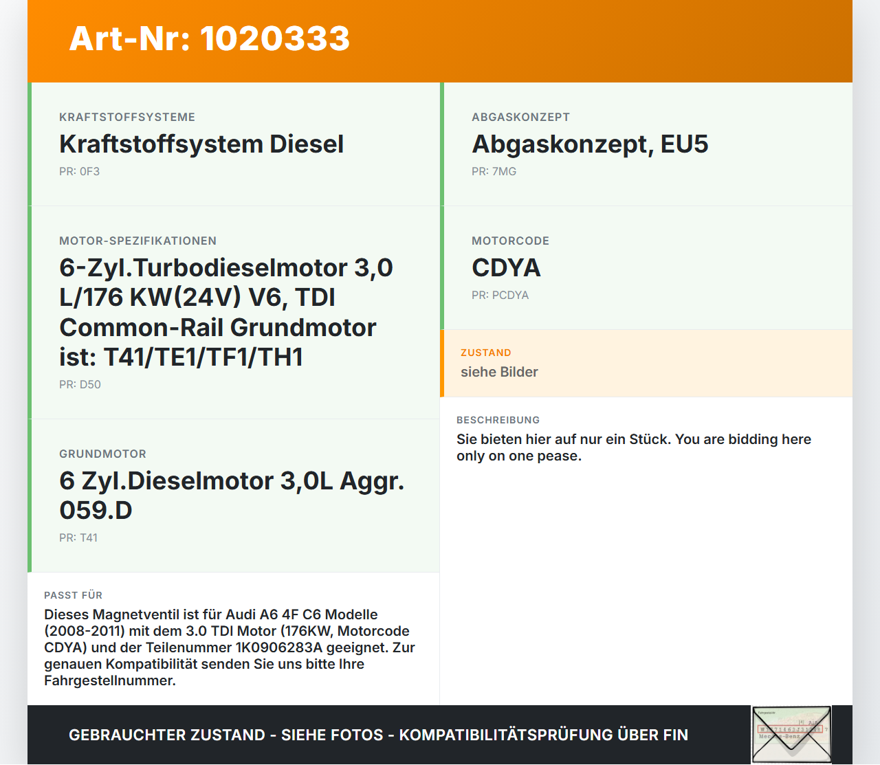 Audi A6 4F C6 08-11 TDI 3,0 176KW Magnetventil Druckwandler Audi A6 4F C6 08-11 10.03.2009 1K0906283A gebraucht Vorschau 3