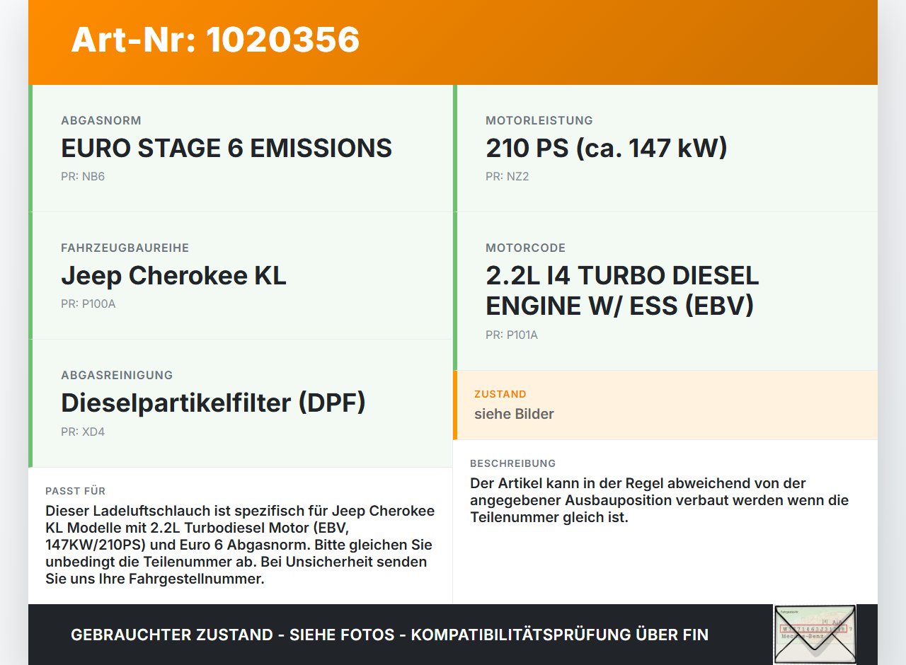Jeep Cherokee KL 13-18 2,2d 147KW Ansaugrohr Ladeluftschlauch Luftschlauch Pos.1 Jeep Cherokee KL 13-18 01.01.2017... Vorschau 3