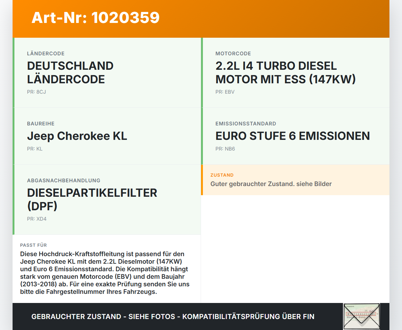 Jeep Cherokee KL 13-18 2,2d 147KW Hochdruck Leitung Kraftstoffleitung Jeep Cherokee KL 13-18 01.01.2017 gebraucht Vorschau 3