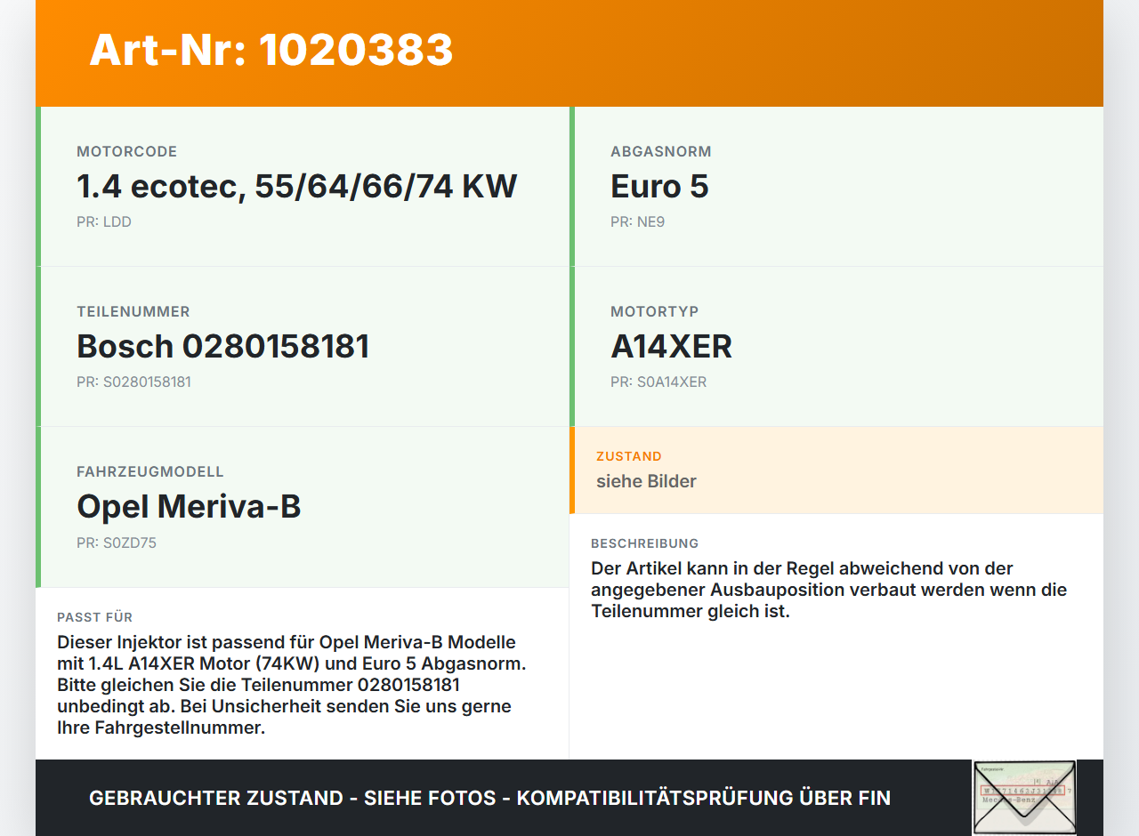 Opel Meriva B S10 10-13 1,4i 74KW Injektor Einspritzdüse Zyl.C Opel Meriva B S10 10-13 22.03.2010 0280158181 gebraucht Vorschau 3