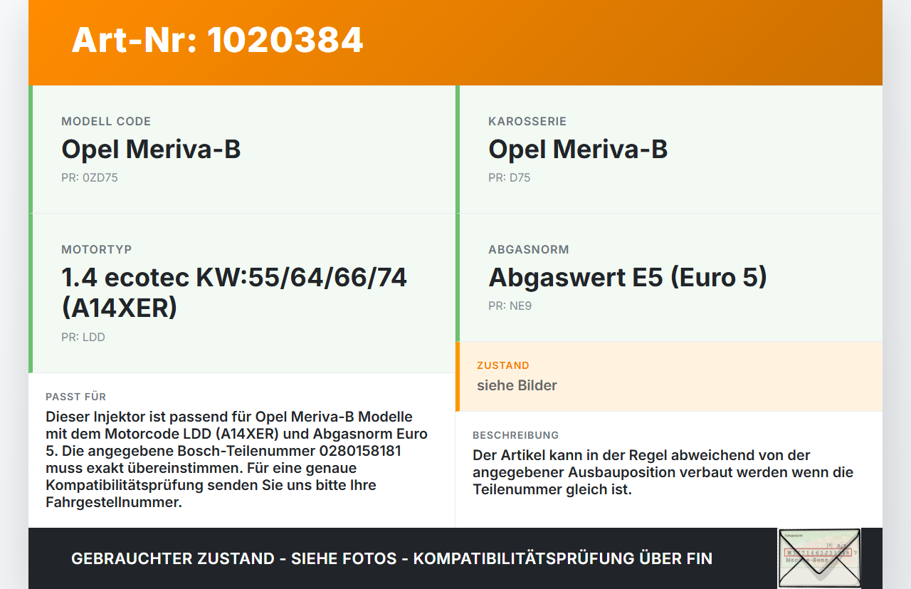 Opel Meriva B S10 10-13 1,4i 74KW Injektor Einspritzdüse Zyl.B Opel Meriva B S10 10-13 22.03.2010 0280158181 gebraucht Vorschau 3