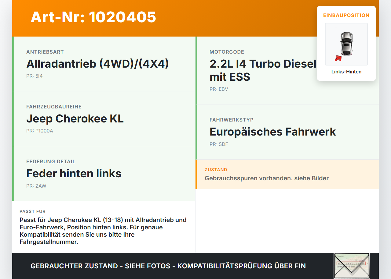 Jeep Cherokee KL 13-18 Querlenker Links Hinten Jeep Cherokee KL 13-18 01.01.2017 4385590 gebraucht Vorschau 3