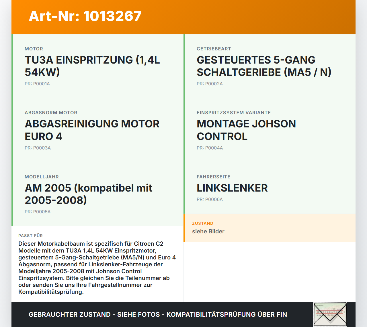 Citroen C2 JM 05-08 1,4 54KW Kabelbaum Motorkabelbaum Leitungssatz für Motor Citroen C2 JM 05-08 20.10.2006... Vorschau 3