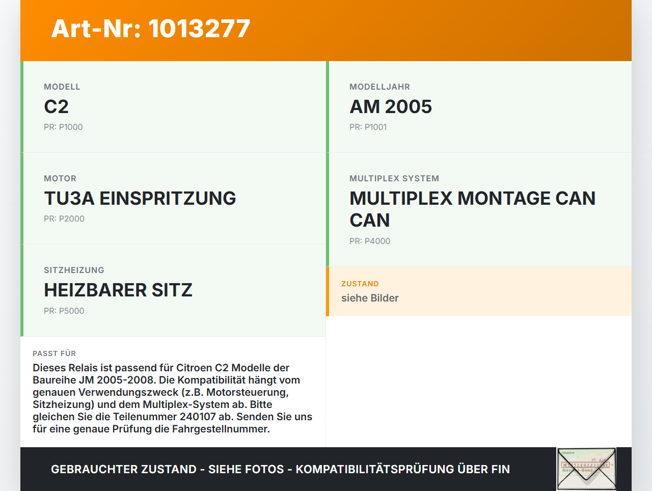 Citroen C2 JM 05-08 Relais Omron Citroen C2 JM 05-08 20.10.2006 240107 gebraucht Vorschau 3