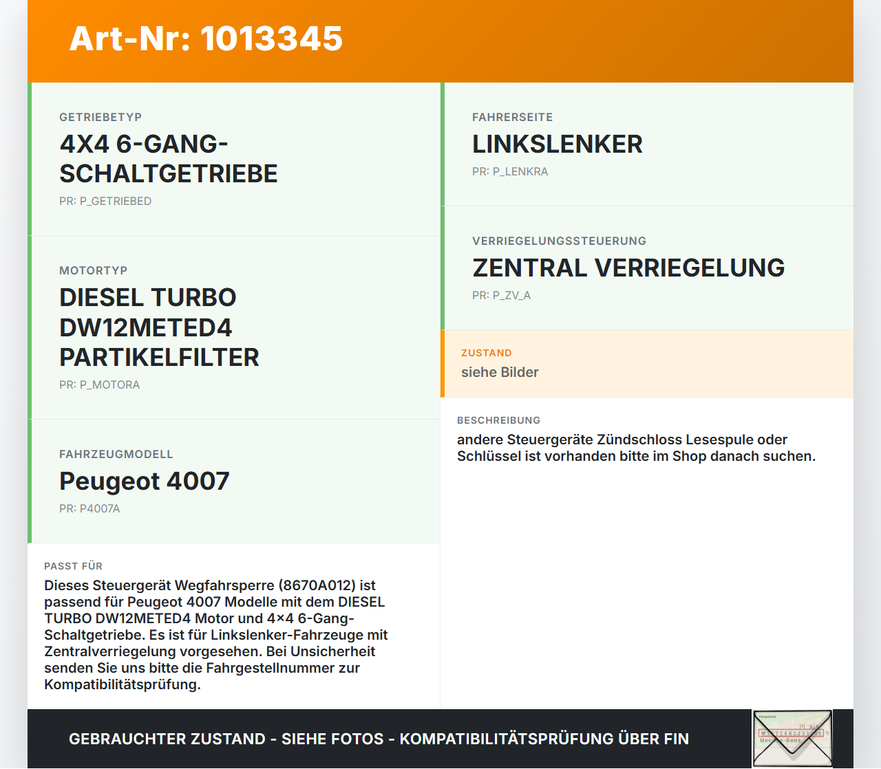 Peugeot 4007 GP 07-12 Steuergerät Wegfahrsperre Lesespule Antenne Peugeot 4007 GP 07-12 27.09.2007 8670A012... Vorschau 3