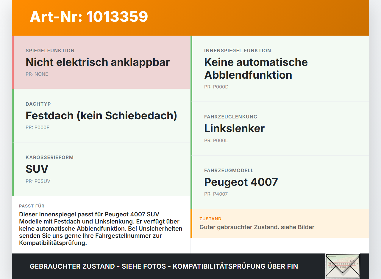 Peugeot 4007 GP 07-12 Innenspiegel Rückspiegel Spiegel Innen Peugeot 4007 GP 07-12 27.09.2007 8153LL A047171 gebraucht Vorschau 3
