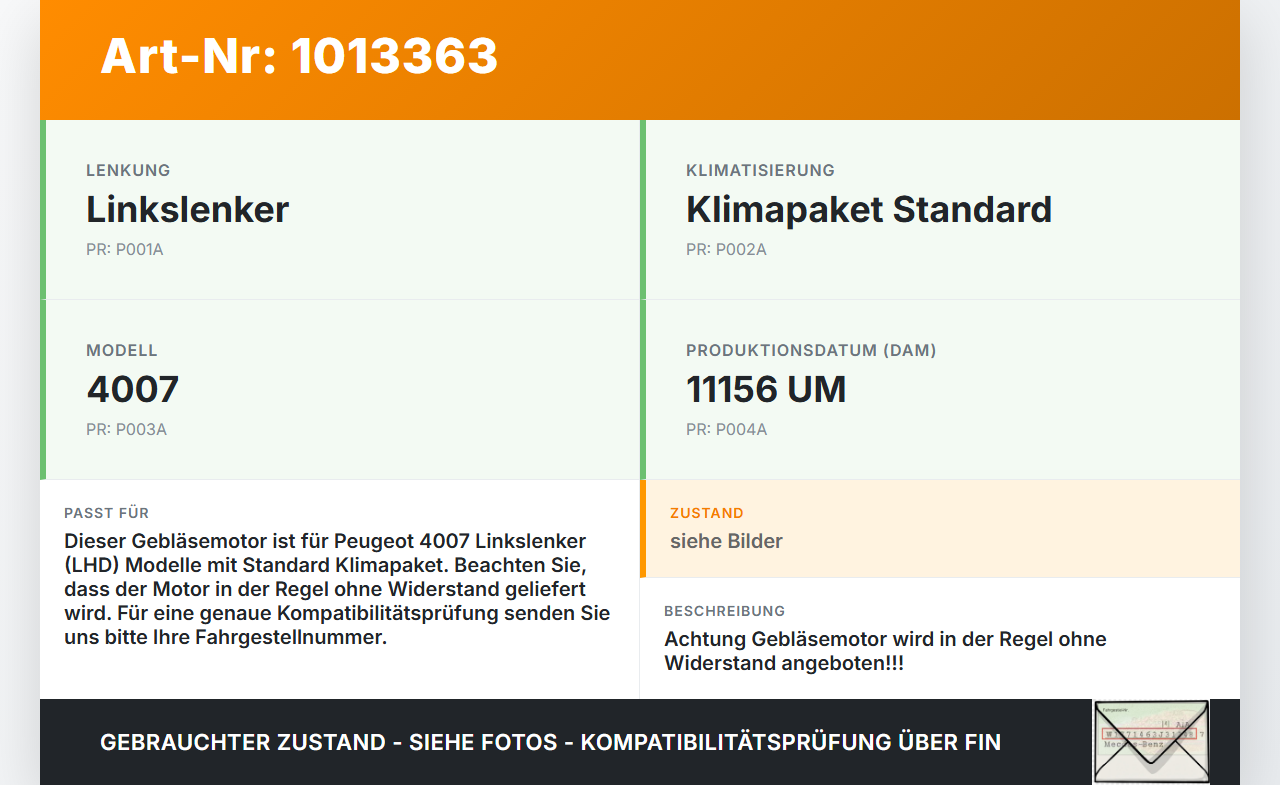 Peugeot 4007 GP 07-12 Gebläsemotor Lüftermotor Peugeot 4007 GP 07-12 27.09.2007 CSA431D214 gebraucht Vorschau 3