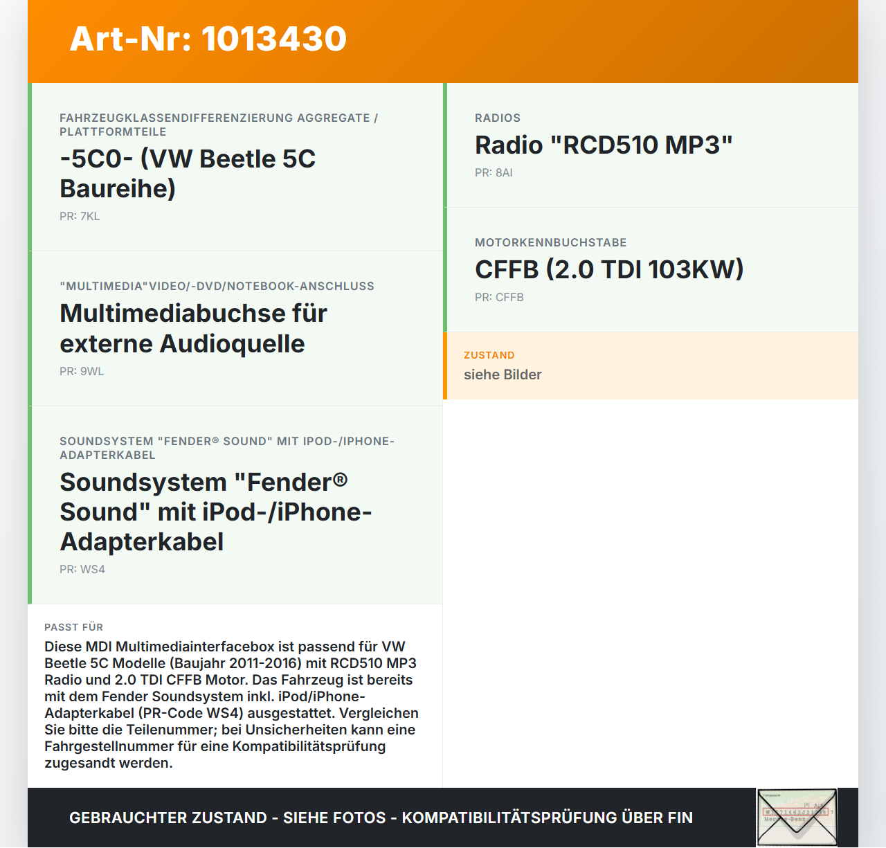 VW Beetle 5C 11-16 TDI 2,0 103KW MDI Multimediainterfacebox Adapter für IPOD 1G-6G VW Beetle 5C 11-16 12.02.2015... Vorschau 3