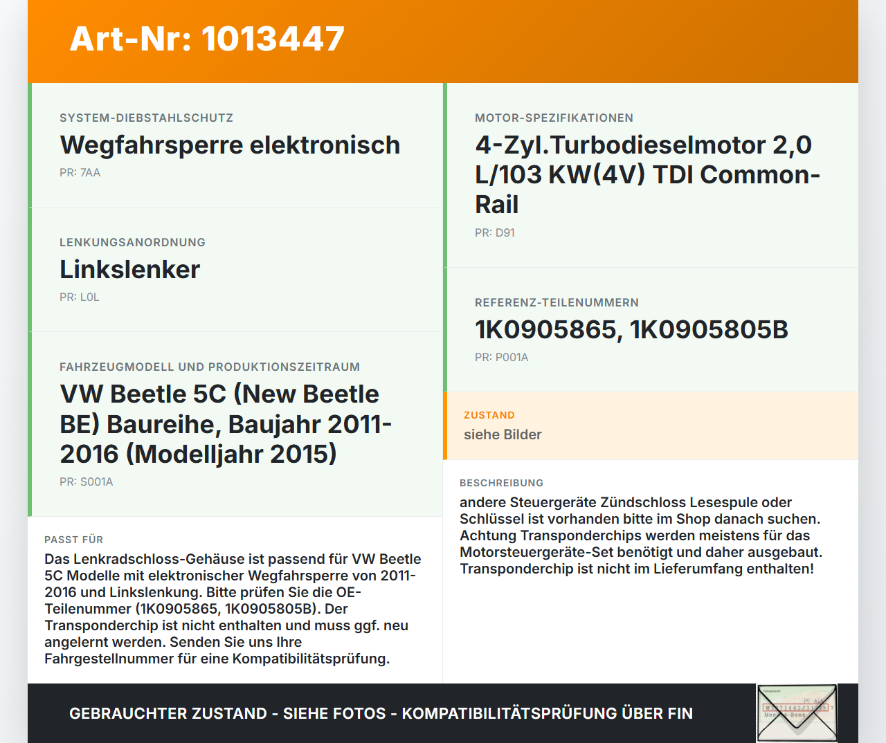 VW Beetle 5C 11-16 Lenkradschloss Wegfahrsperre Gehäuse für Zündschloss VW Beetle 5C 11-16 12.02.2015 5C6905841... Vorschau 3