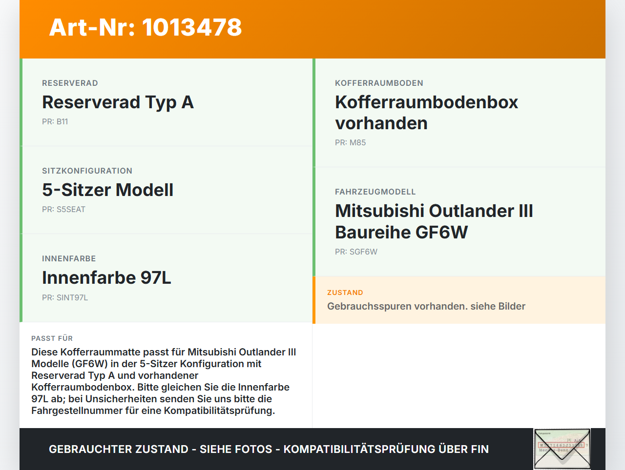 Mitsubishi Outlander III 12-15 Kofferraummatte Kofferraum Einlegeboden Mitsubishi Outlander III 12-15 22.09.2015... Vorschau 3