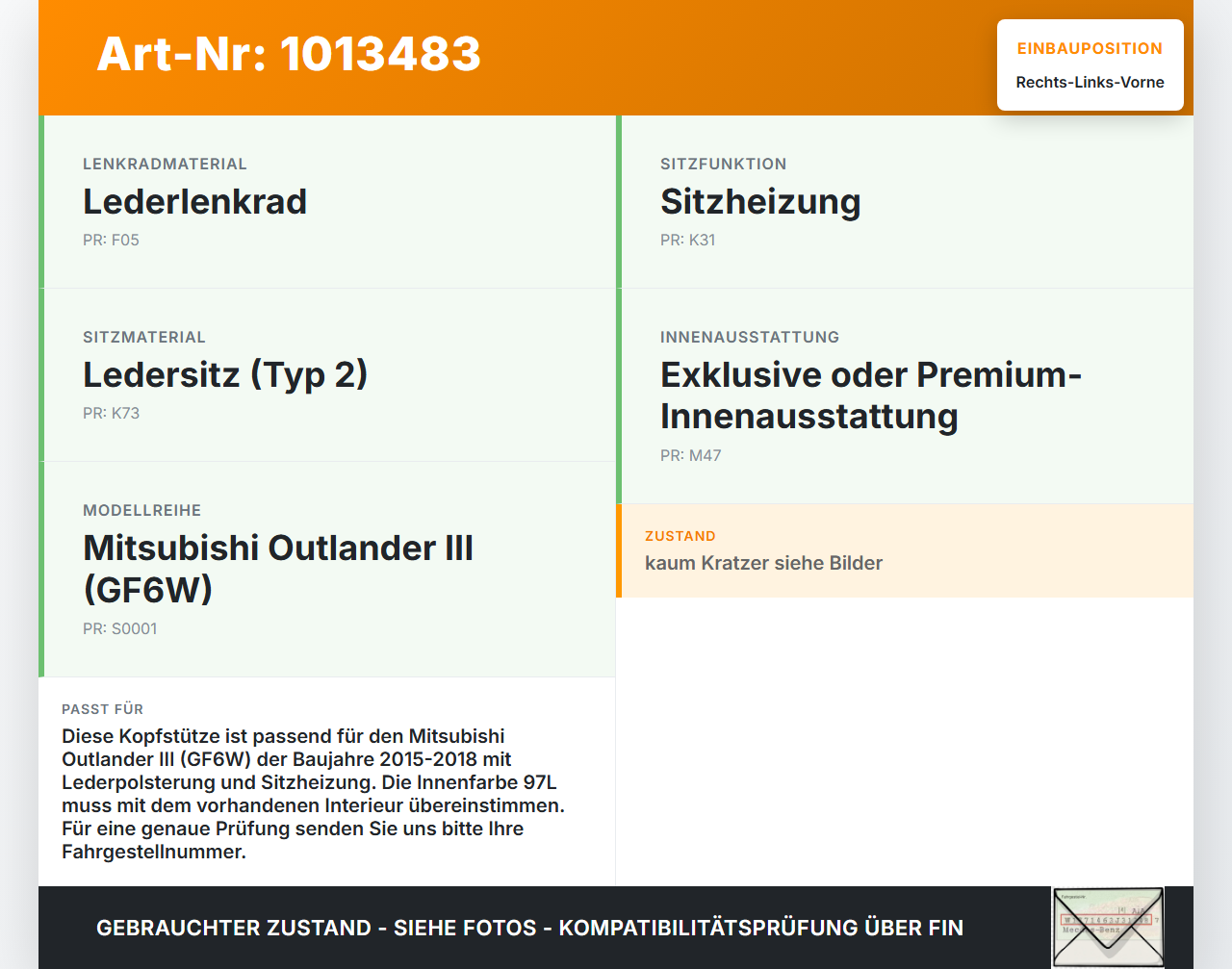 Mitsubishi Outlander III 12-15 Kopfstütze für Beifahrer Sitz Rechts oder Links Vorne Mitsubishi Outlander III 12-15... Vorschau 3