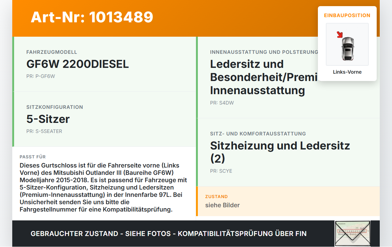 Mitsubishi Outlander III 12-15 Gurtschloss Links Vorne Mitsubishi Outlander III 12-15 22.09.2015 7000D549XA gebraucht Vorschau 3