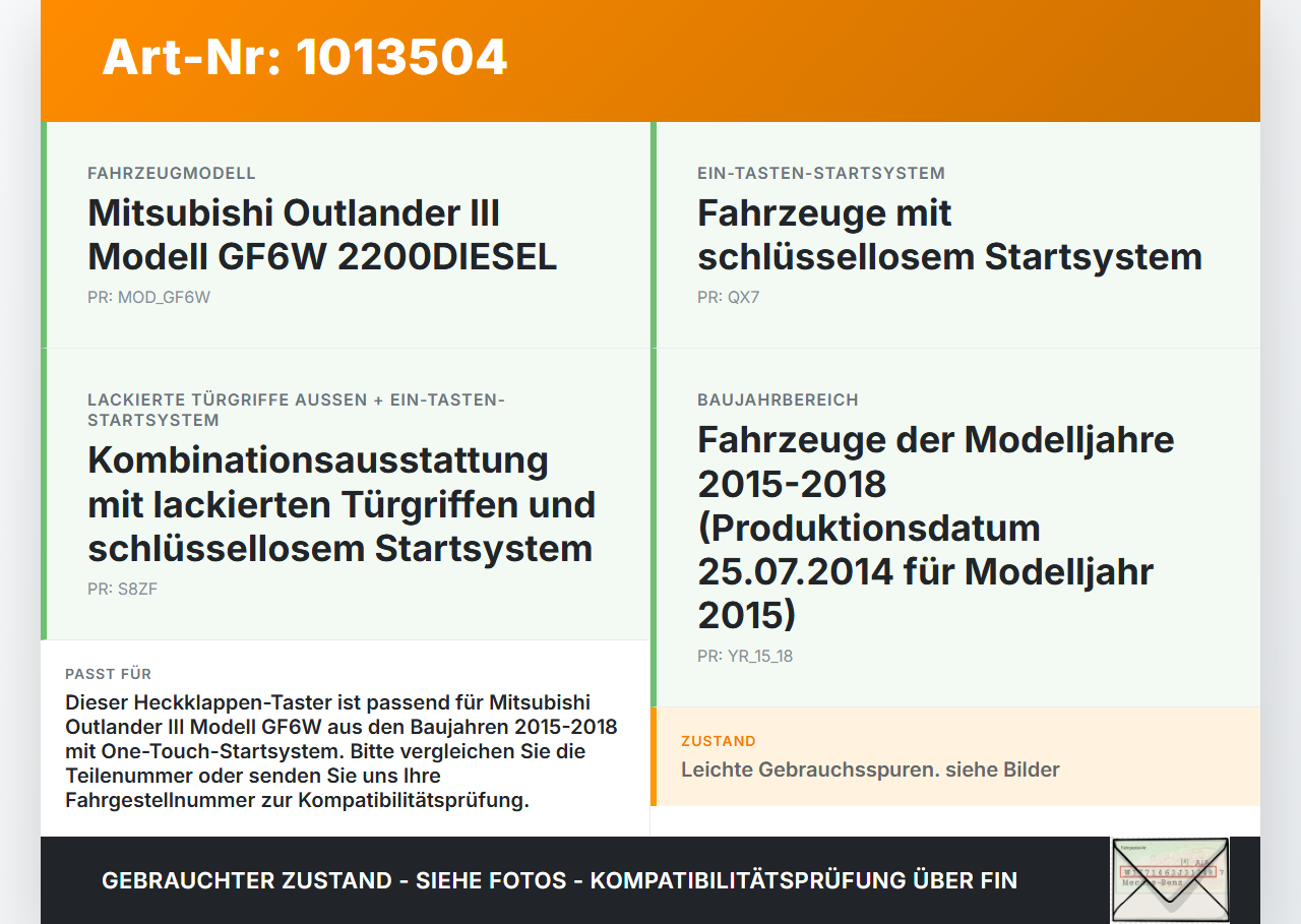 Mitsubishi Outlander III 12-15 Schalter Türgriff Taster öffner für Heckklappe Mitsubishi Outlander III 12-15... Vorschau 3