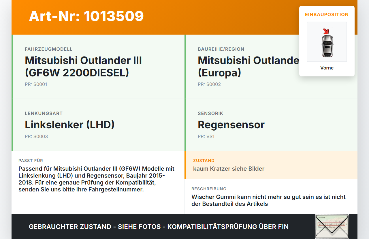 Mitsubishi Outlander III 12-15 2x Scheibenwischer Wischarm Vorne Mitsubishi Outlander III 12-15 22.09.2015 8250A586... Vorschau 3