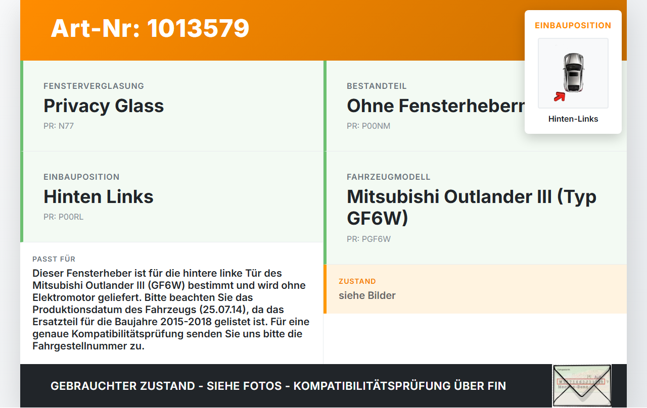 Mitsubishi Outlander III 12-15 Fensterheber o. FH-Motor Hinten Links Mitsubishi Outlander III 12-15 22.09.2015... Vorschau 3