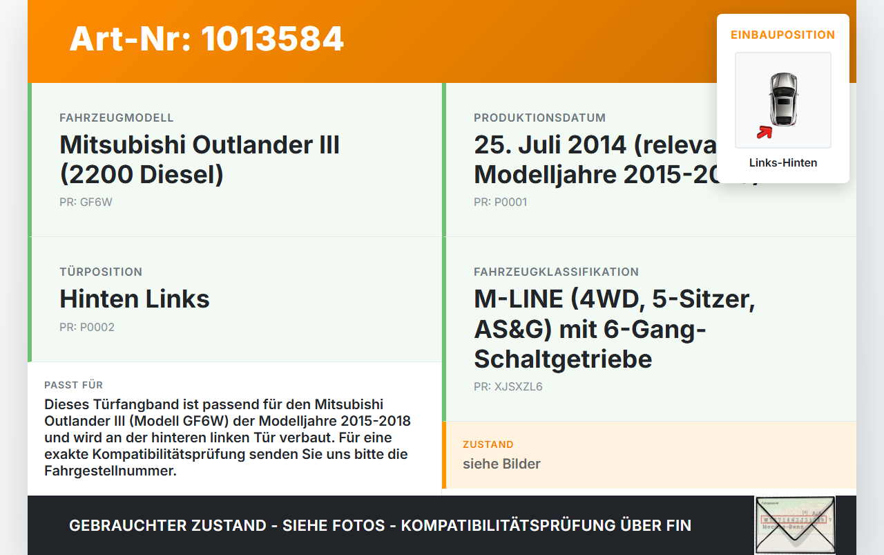 Mitsubishi Outlander III 12-15 Türfangband Türbremse Türanschlag Links Hinten Mitsubishi Outlander III 12-15... Vorschau 3