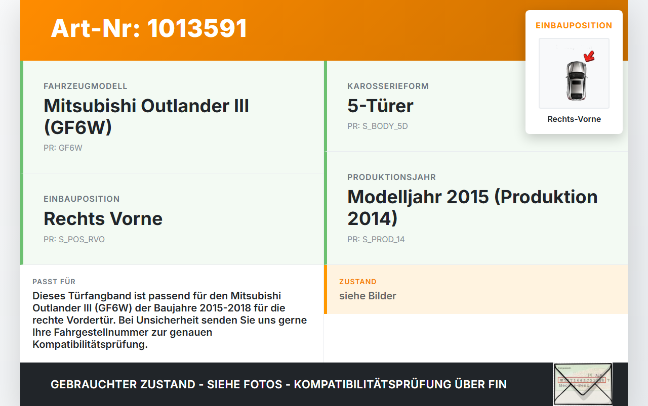 Mitsubishi Outlander III 12-15 Türfangband Türbremse Türanschlag Rechts Vorne Mitsubishi Outlander III 12-15... Vorschau 3