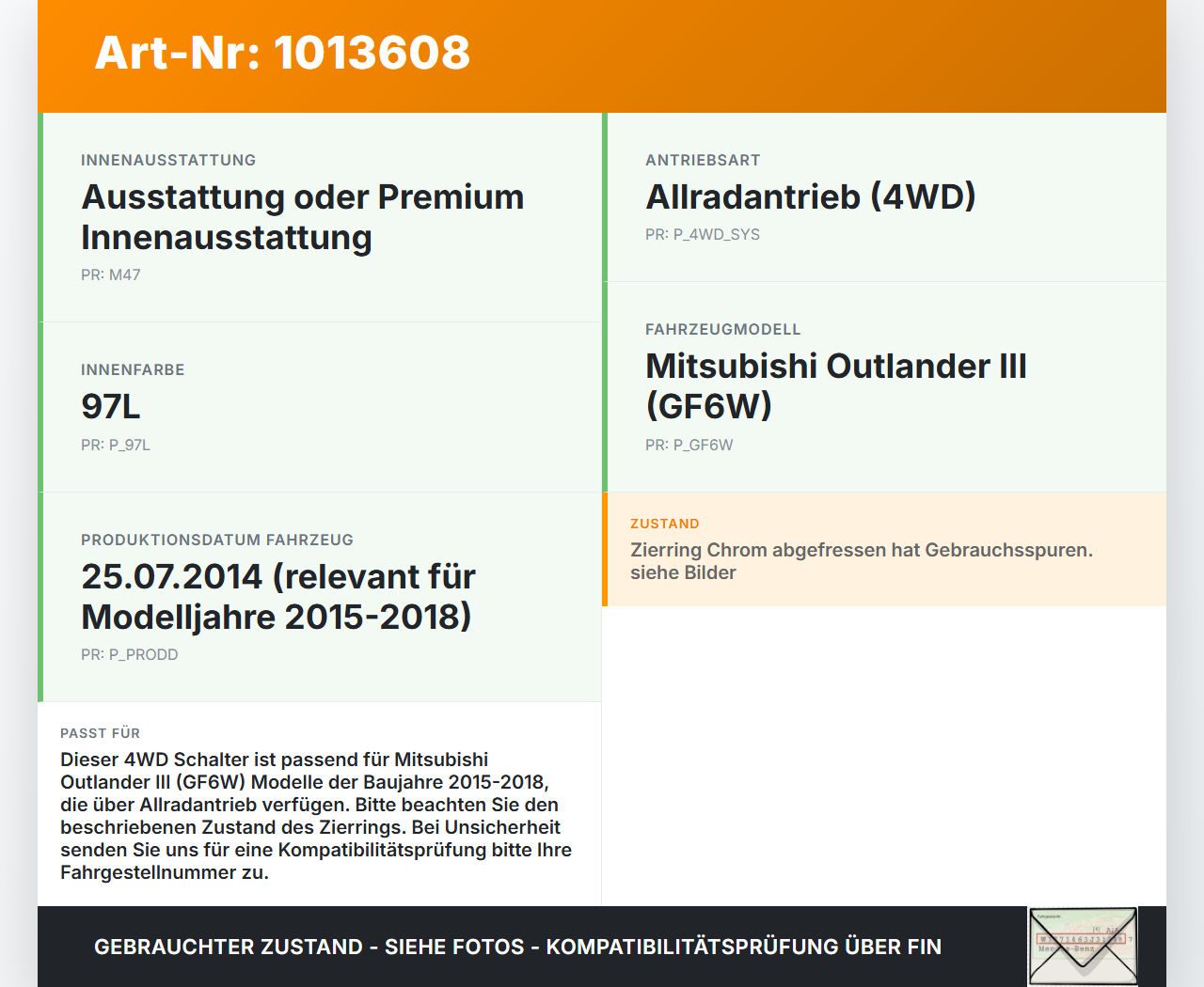 Mitsubishi Outlander III 12-15 Schalter 4WD Allradzuschaltung Mitsubishi Outlander III 12-15 22.09.2015 8610A147... Vorschau 3