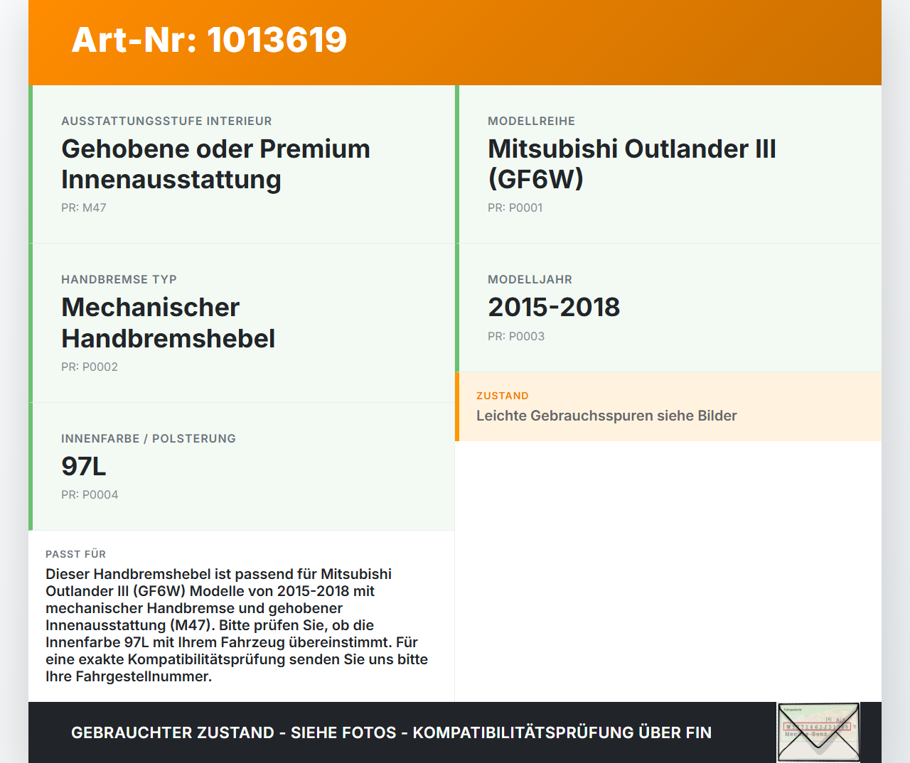 Mitsubishi Outlander III 12-15 Handbremshebel Hebel für Handbremse Bremshebel Mitsubishi Outlander III 12-15... Vorschau 3