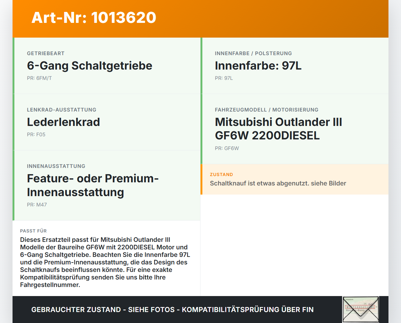 Mitsubishi Outlander III 12-15 2,3 110KW Schalthebel Schaltung Schaltkulisse 6 Gang Mitsubishi Outlander III 12-15... Vorschau 3