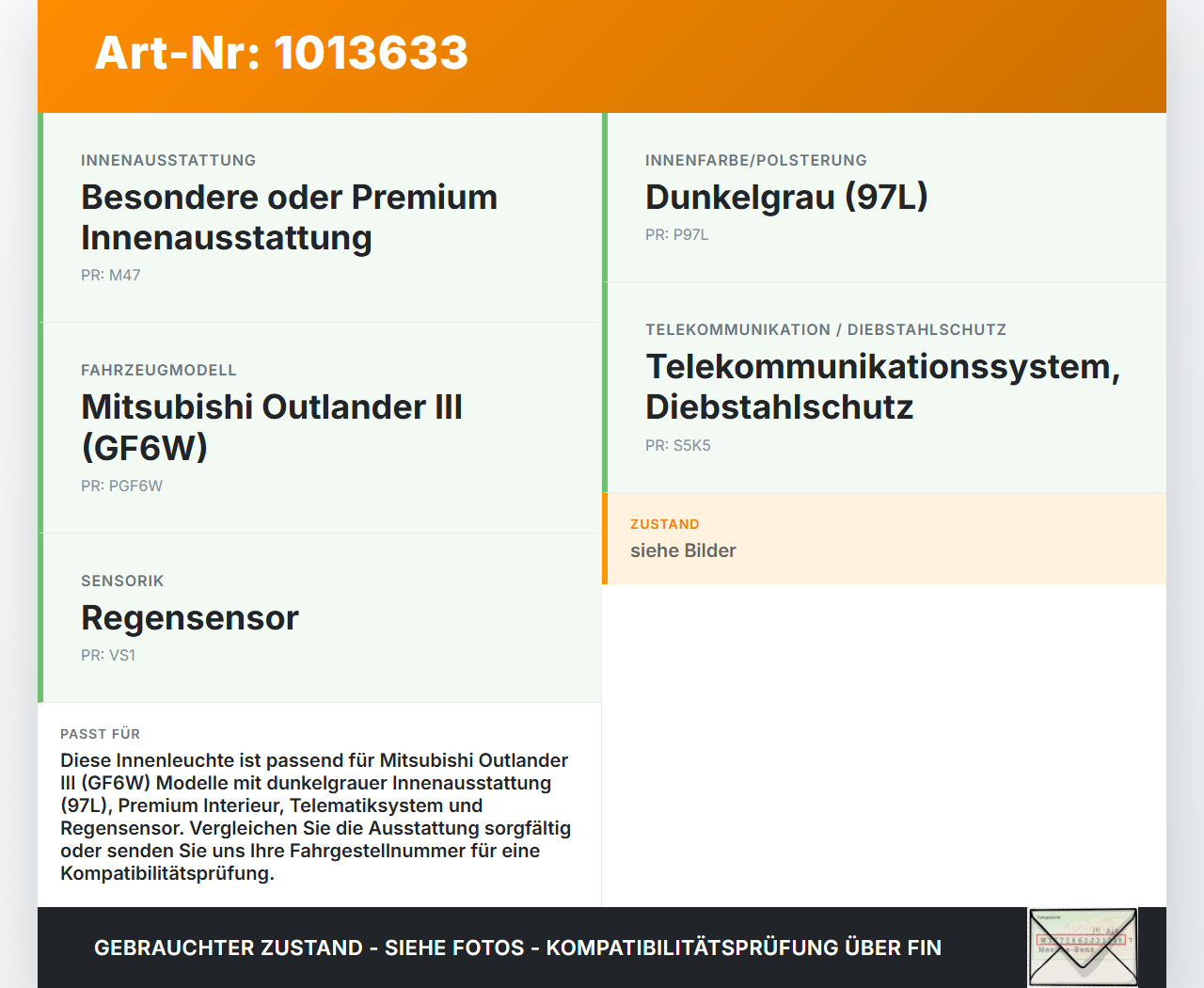 Mitsubishi Outlander III 12-15 Innenleuchte Innenraumleuchte Dachleuchte Leseleuchte Mitsubishi Outlander III 12-15... Vorschau 3