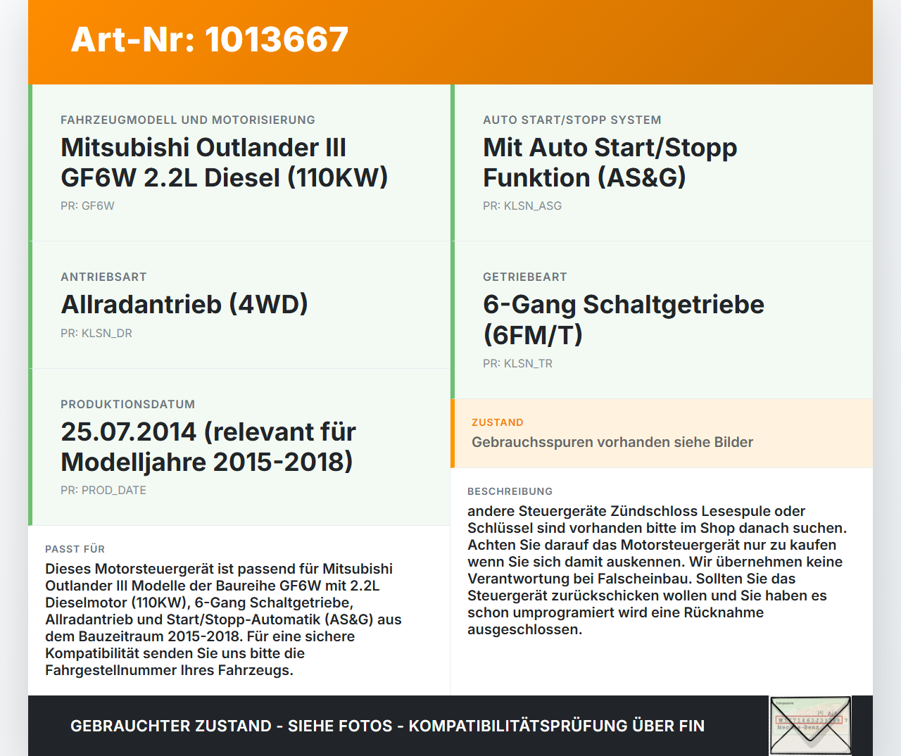 Mitsubishi Outlander III 12-15 2,3 110KW Steuergerät ECU für Motor Motorsteuergerät Mitsubishi Outlander III 12-15... Vorschau 3