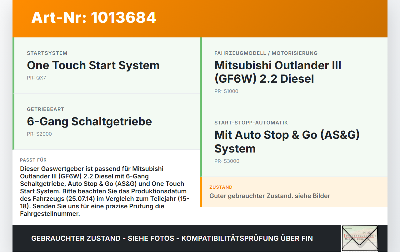 Mitsubishi Outlander III 12-15 2,3 110KW Gaswertgeber Gaspedal Mitsubishi Outlander III 12-15 22.09.2015 1600A416... Vorschau 3