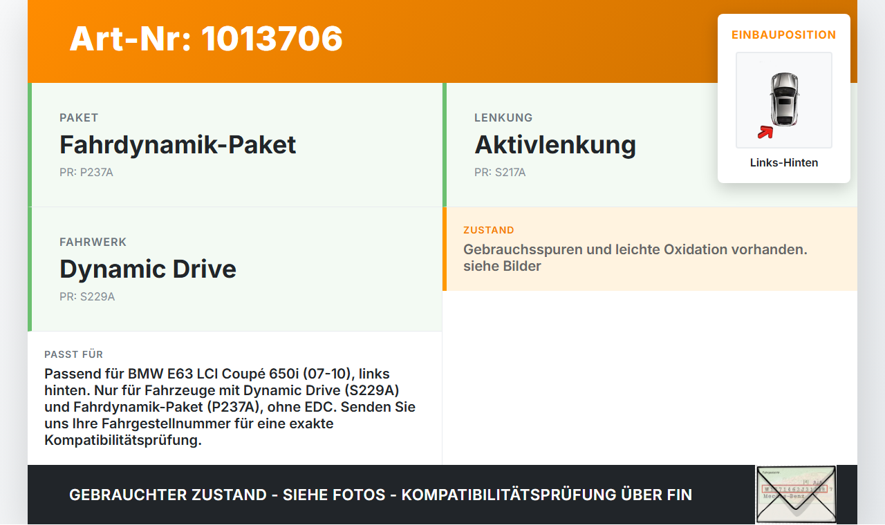 BMW E63 6er 650i 07-10 Coupe Stossdämpfer Links Hinten BMW E63 6er 650i 07-10 08.02.2008 6786529 33526786529... Vorschau 3