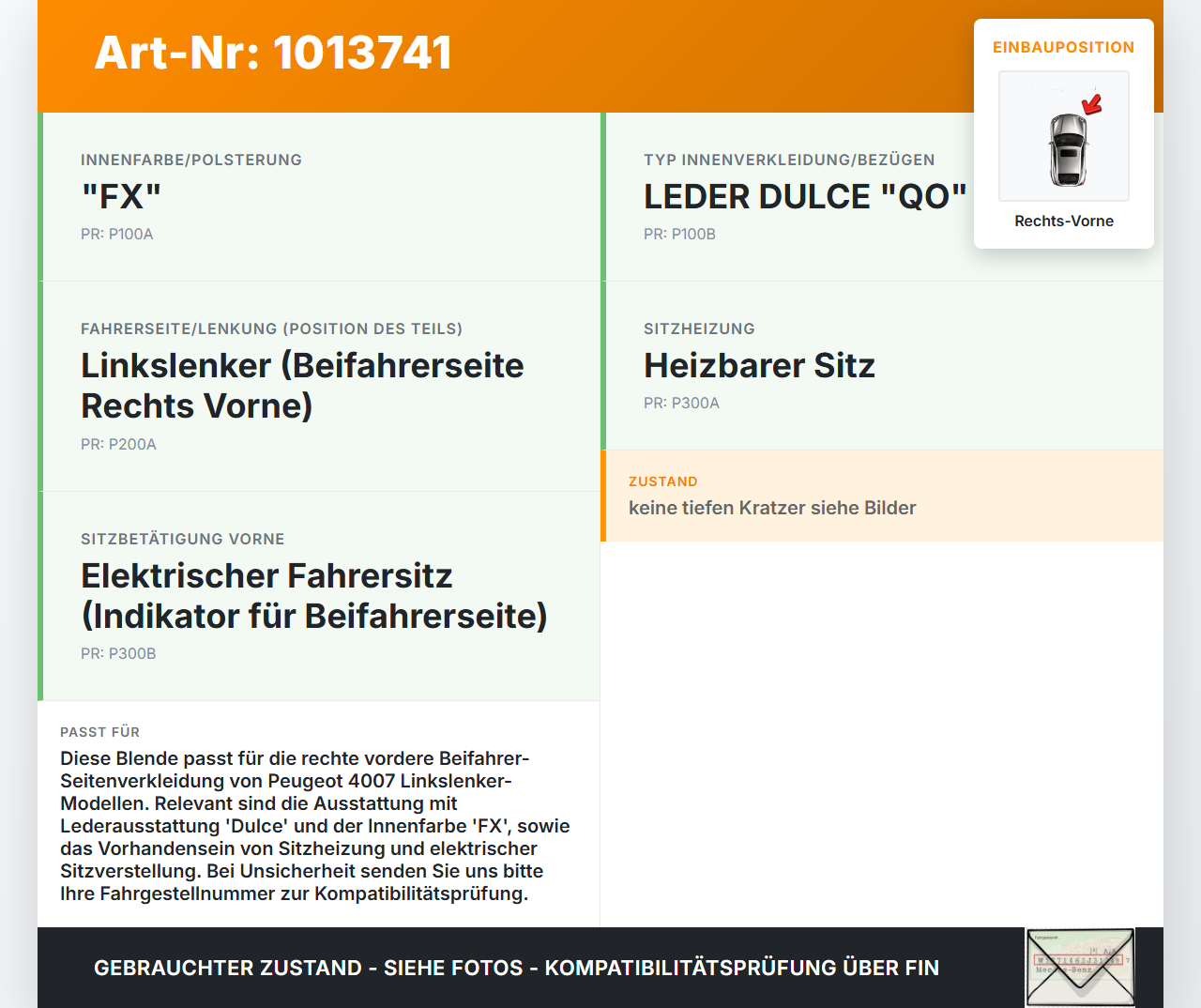 Peugeot 4007 GP 07-12 Blende Innen Seitenverkleidung für Beifahrer Sitz Rechts Vorne Peugeot 4007 GP 07-12... Vorschau 3
