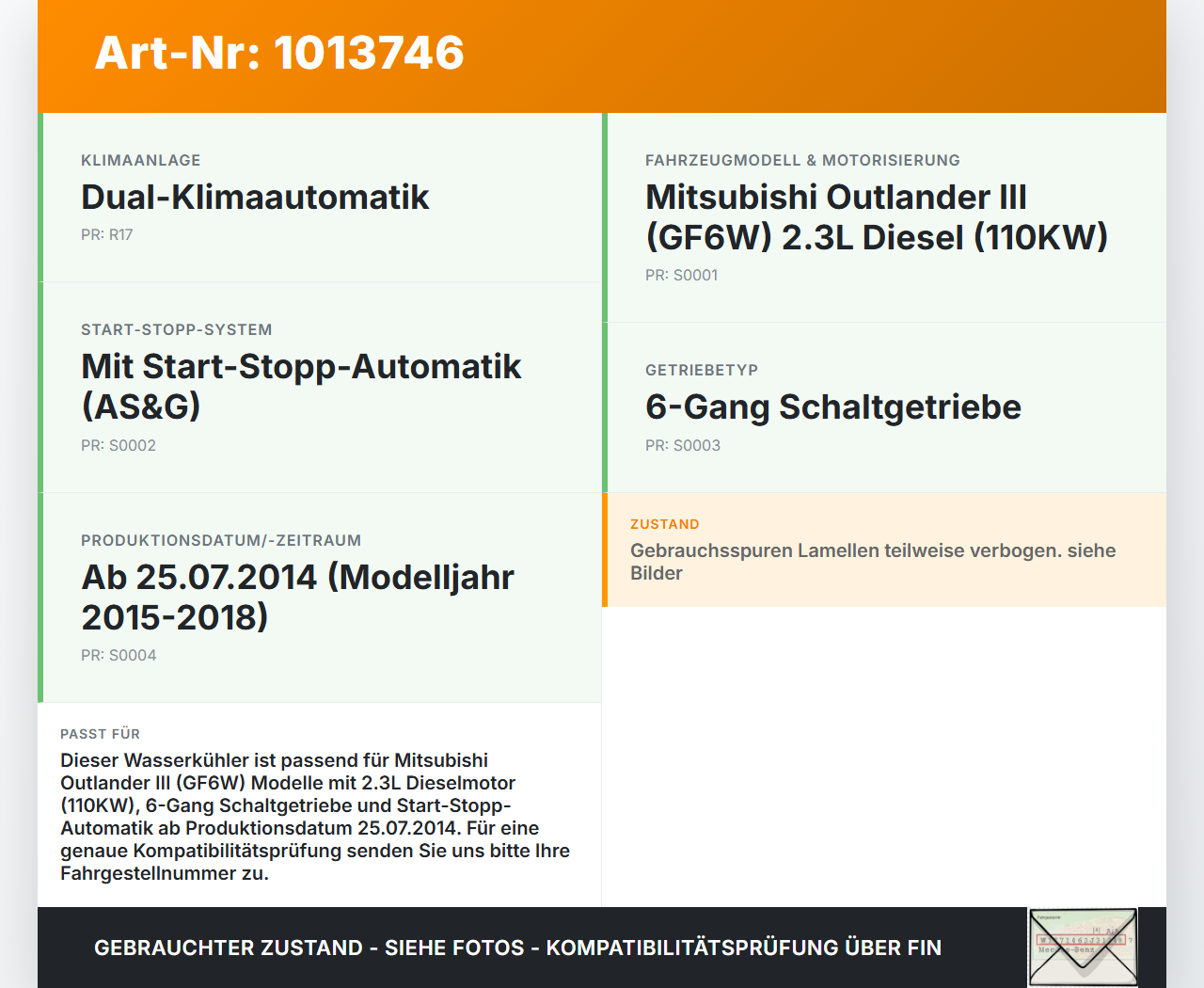 Mitsubishi Outlander III 12-15 2,3 110KW Wasserkühler Kühler Mitsubishi Outlander III 12-15 22.09.2015 1350A603... Vorschau 3