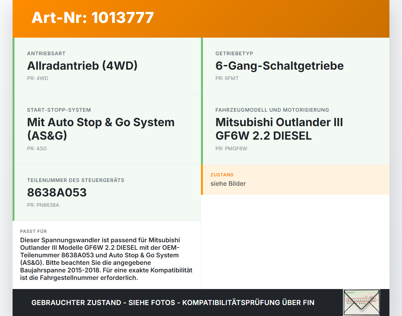 Mitsubishi Outlander III 12-15 Steuergerät ECU Modul Spannungswandler Mitsubishi Outlander III 12-15 22.09.2015... Vorschau 3