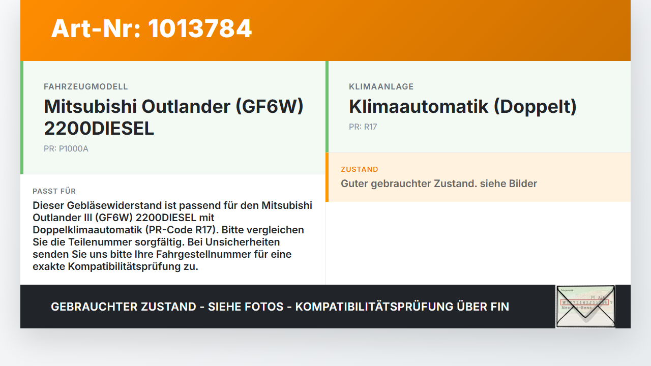 Mitsubishi Outlander III 12-15 Widerstand Gebläse Lüfter Mitsubishi Outlander III 12-15 22.09.2015 05914F gebraucht Vorschau 3