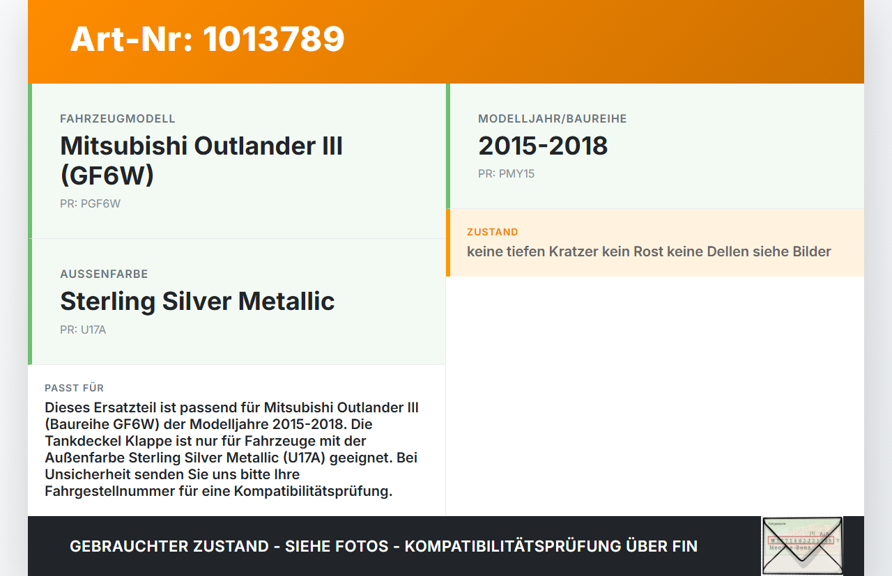 Mitsubishi Outlander III 12-15 Tankdeckel Tankklappe U17A Mitsubishi Outlander III 12-15 22.09.2015 gebraucht Vorschau 3