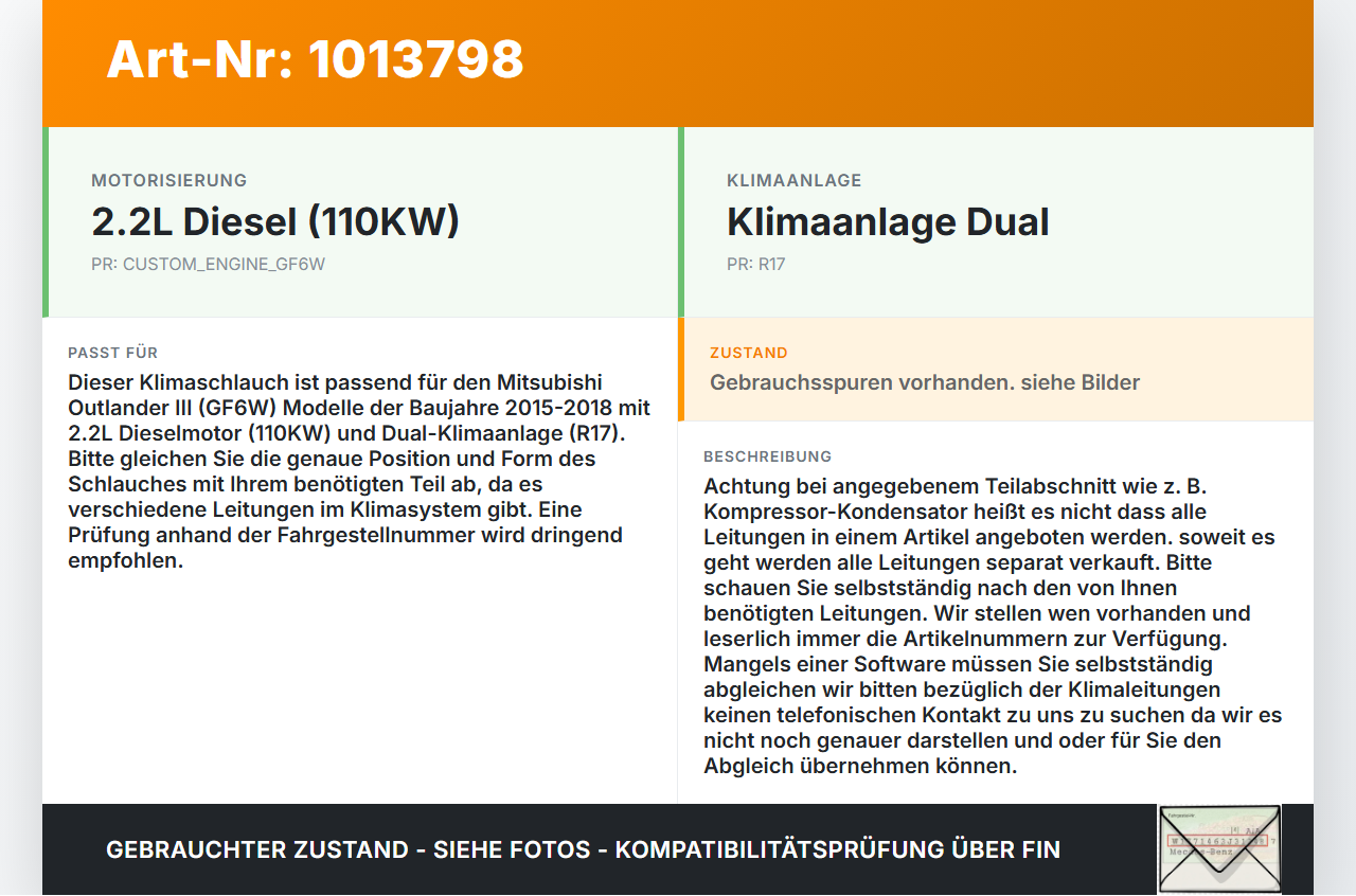Mitsubishi Outlander III 12-15 2,3 110KW Klimaschlauch Klimaleitung Mitsubishi Outlander III 12-15 22.09.2015 gebraucht Vorschau 3