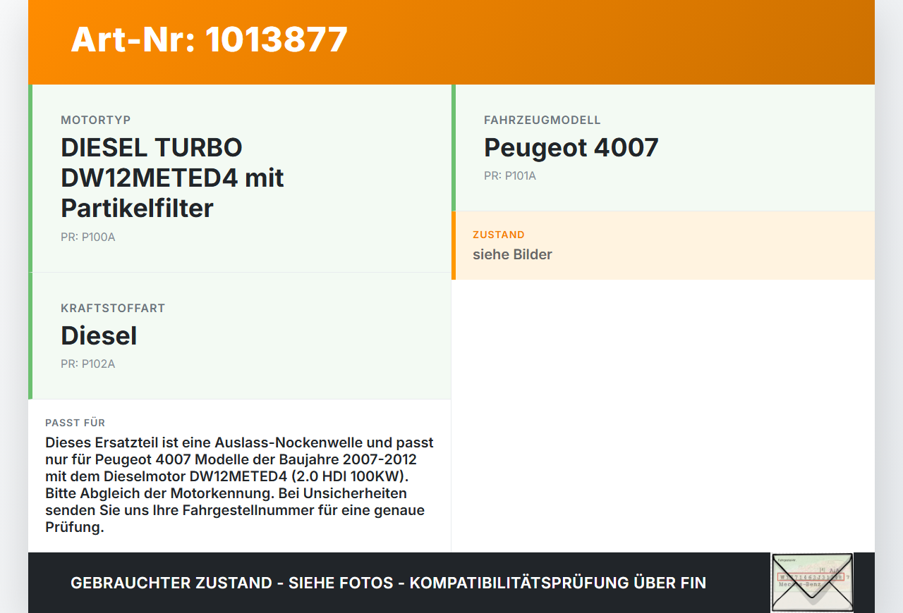Peugeot 4007 GP 07-12 HDI 2,0 100KW DW12METED4 Nockenwelle Auslass Peugeot 4007 GP 07-12 27.09.2007 0801FZ FMCC3B... Vorschau 3